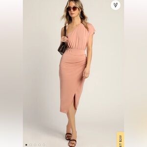 Lulu's Raise A Glass One-Shoulder Midi Dress in Blush Pink, NWOT, Size X-Large
